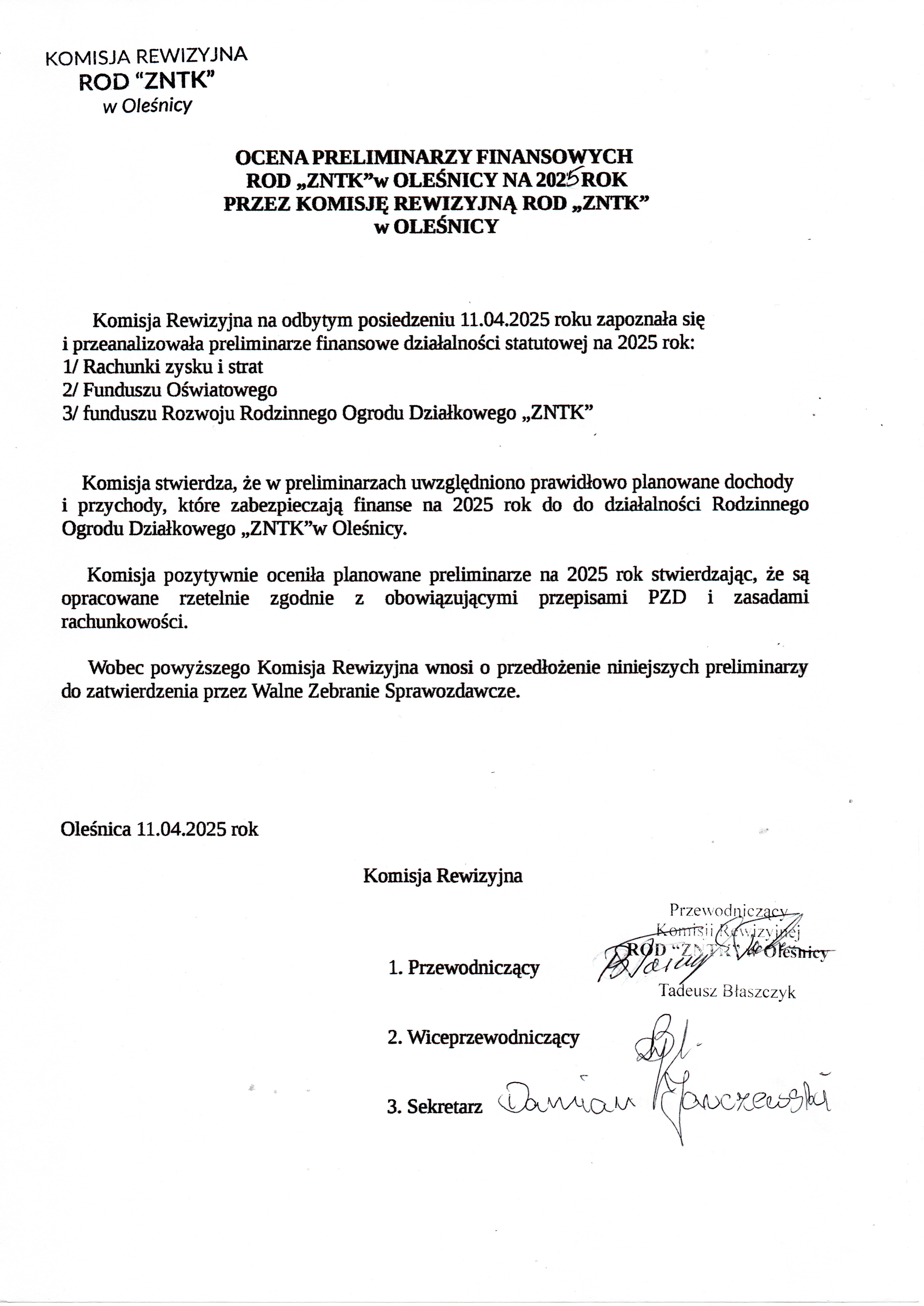 Ocena preliminarzy przez KR